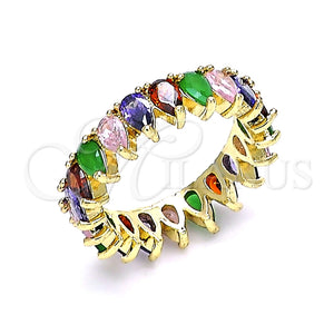 Anillo Multi Piedra 01.210.0149.08 Oro Laminado, Diseño de Gota, con Multicolor Zirconia Cubica, Pulido, Tono Dorado (Size 8)