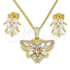 Juego de Arete y Dije de Adulto 10.210.0134.1 Oro Laminado, Diseño de Mariposa, con Blanca Zirconia Cubica and Blanca Micro Pave, Pulido, Tono Dorado