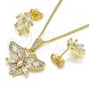 Juego de Arete y Dije de Adulto 10.210.0134.1 Oro Laminado, Diseño de Mariposa, con Blanca Zirconia Cubica and Blanca Micro Pave, Pulido, Tono Dorado
