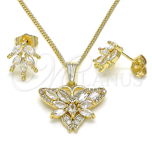 Juego de Arete y Dije de Adulto 10.210.0134.1 Oro Laminado, Diseño de Mariposa, con Blanca Zirconia Cubica and Blanca Micro Pave, Pulido, Tono Dorado