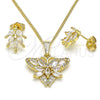 Juego de Arete y Dije de Adulto 10.210.0134.1 Oro Laminado, Diseño de Mariposa, con Blanca Zirconia Cubica and Blanca Micro Pave, Pulido, Tono Dorado