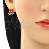 Juego de Arete y Dije de Adulto 10.210.0036.3 Oro Laminado, Diseño de Niñita Pequeña y Niñito Pequeño, con Granate Zirconia Cubica, Pulido, Tono Dorado