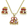 Juego de Arete y Dije de Adulto 10.210.0036.3 Oro Laminado, Diseño de Niñita Pequeña y Niñito Pequeño, con Granate Zirconia Cubica, Pulido, Tono Dorado