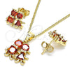 Juego de Arete y Dije de Adulto 10.210.0036.3 Oro Laminado, Diseño de Niñita Pequeña y Niñito Pequeño, con Granate Zirconia Cubica, Pulido, Tono Dorado