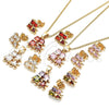 Juego de Arete y Dije de Adulto 10.210.0036.3 Oro Laminado, Diseño de Niñita Pequeña y Niñito Pequeño, con Granate Zirconia Cubica, Pulido, Tono Dorado