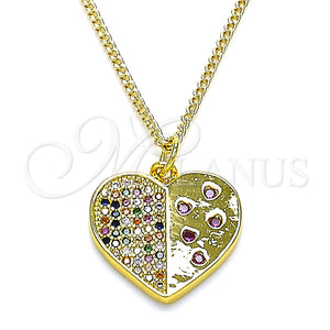 Collares con Dije 04.381.0014.20 Oro Laminado, Diseño de Corazón, con Multicolor Micro Pave, Pulido, Tono Dorado (02 MM Thickness, 20 Inches Length)