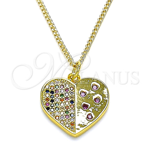 Collares con Dije 04.381.0014.20 Oro Laminado, Diseño de Corazón, con Multicolor Micro Pave, Pulido, Tono Dorado (02 MM Thickness, 20 Inches Length)