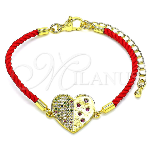 Pulsera Elegante 03.381.0009.06 Oro Laminado, Diseño de Corazón, con Multicolor Micro Pave, Pulido, Tono Dorado (02 MM Thickness, 6 Inches Length)