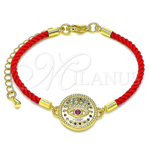 Pulsera Elegante 03.381.0012.06 Oro Laminado, Diseño de Ojo Griego, con Rubi Zirconia Cubica and Multicolor Micro Pave, Pulido, Tono Dorado (02 MM Thickness, 6 Inches Length)
