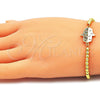 Pulsera Bolo Ajustable 03.381.0014.11 Oro Laminado, Diseño de Mano de Dios y Bola, con Multicolor Micro Pave, Pulido, Tono Dorado (04 MM Thickness, 11 Inches Length)
