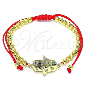 Pulsera Bolo Ajustable 03.381.0014.11 Oro Laminado, Diseño de Mano de Dios y Bola, con Multicolor Micro Pave, Pulido, Tono Dorado (04 MM Thickness, 11 Inches Length)