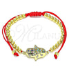 Pulsera Bolo Ajustable 03.381.0014.11 Oro Laminado, Diseño de Mano de Dios y Bola, con Multicolor Micro Pave, Pulido, Tono Dorado (04 MM Thickness, 11 Inches Length)