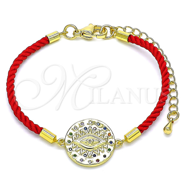 Pulsera Elegante 03.381.0015.06 Oro Laminado, Diseño de Ojo Griego, con Multicolor Zirconia Cubica, Pulido, Tono Dorado (02 MM Thickness, 6 Inches Length)