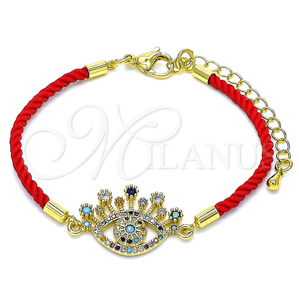 Pulsera Elegante 03.381.0018.06 Oro Laminado, Diseño de Ojo Griego, con Multicolor Zirconia Cubica and Multicolor Micro Pave, Pulido, Tono Dorado (02 MM Thickness, 6 Inches Length)