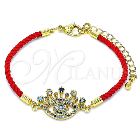 Pulsera Elegante 03.381.0018.06 Oro Laminado, Diseño de Ojo Griego, con Multicolor Zirconia Cubica and Multicolor Micro Pave, Pulido, Tono Dorado (02 MM Thickness, 6 Inches Length)