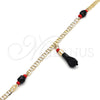 Tobillera de Dije 03.63.1812.10 Oro Laminado, Diseño de Manos, con Negro and Rojo Naranja Cristal, Pulido, Tono Dorado (04 MM Thickness, 10 Inches Length)