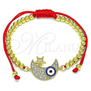 Pulsera Bolo Ajustable 03.381.0020.10 Oro Laminado, Diseño de Ojo Griego y Luna, con Blanca Micro Pave, Esmaltado Azul, Tono Dorado (04 MM Thickness, 10 Inches Length)