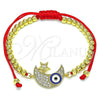 Pulsera Bolo Ajustable 03.381.0020.10 Oro Laminado, Diseño de Ojo Griego y Luna, con Blanca Micro Pave, Esmaltado Azul, Tono Dorado (04 MM Thickness, 10 Inches Length)
