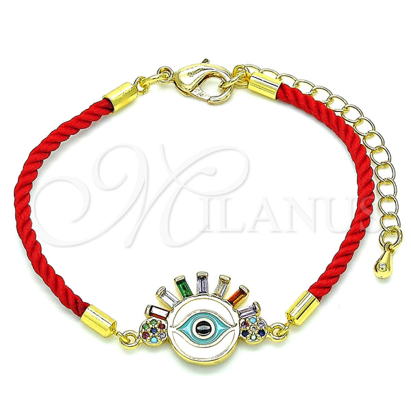 Pulsera Elegante 03.381.0029.06 Oro Laminado, Diseño de Ojo Griego, con Multicolor Zirconia Cubica and Multicolor Micro Pave, Esmaltado Blanco, Tono Dorado (02 MM Thickness, 6 Inches Length)
