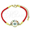 Pulsera Elegante 03.381.0029.06 Oro Laminado, Diseño de Ojo Griego, con Multicolor Zirconia Cubica and Multicolor Micro Pave, Esmaltado Blanco, Tono Dorado (02 MM Thickness, 6 Inches Length)