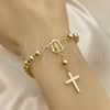 Rosario de Pulsera 09.213.0029.08 Oro Laminado, Diseño de Guadalupe y Cruz, Pulido, Tono Dorado