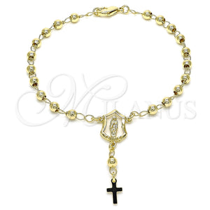 Rosario de Pulsera 09.213.0029.08 Oro Laminado, Diseño de Guadalupe y Cruz, Pulido, Tono Dorado