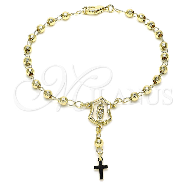 Rosario de Pulsera 09.213.0029.08 Oro Laminado, Diseño de Guadalupe y Cruz, Pulido, Tono Dorado