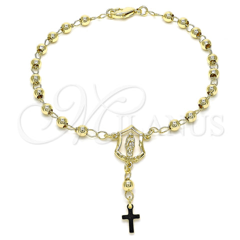 Rosario de Pulsera 09.213.0029.08 Oro Laminado, Diseño de Guadalupe y Cruz, Pulido, Tono Dorado
