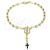 Rosario de Pulsera 09.213.0029.08 Oro Laminado, Diseño de Guadalupe y Cruz, Pulido, Tono Dorado