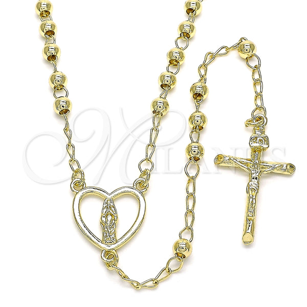 Rosario Fino 09.213.0031.24 Oro Laminado, Diseño de Guadalupe y Crucifijo, Pulido, Tono Dorado