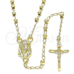 Rosario Fino 09.213.0032.24 Oro Laminado, Diseño de Jesus y Crucifijo, Pulido, Tono Dorado