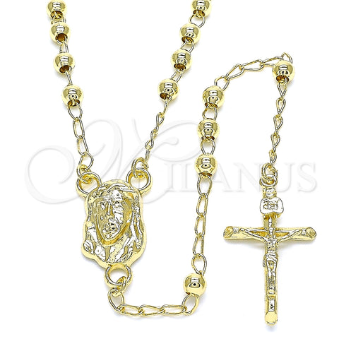 Rosario Fino 09.213.0032.24 Oro Laminado, Diseño de Jesus y Crucifijo, Pulido, Tono Dorado