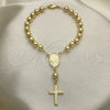 Rosario de Pulsera 09.213.0011.08 Oro Laminado, Diseño de Guadalupe y Cruz, Pulido, Tono Dorado