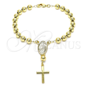 Rosario de Pulsera 09.213.0011.08 Oro Laminado, Diseño de Guadalupe y Cruz, Pulido, Tono Dorado