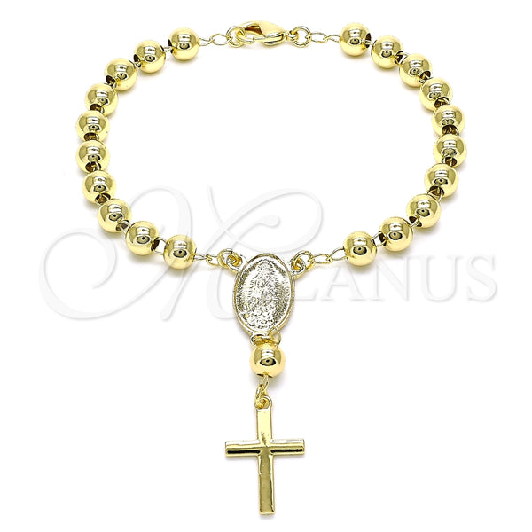 Rosario de Pulsera 09.213.0011.08 Oro Laminado, Diseño de Guadalupe y Cruz, Pulido, Tono Dorado