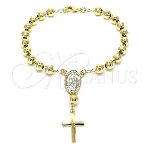 Rosario de Pulsera 09.213.0011.08 Oro Laminado, Diseño de Guadalupe y Cruz, Pulido, Tono Dorado