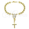 Rosario de Pulsera 09.213.0011.08 Oro Laminado, Diseño de Guadalupe y Cruz, Pulido, Tono Dorado