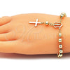 Rosario de Pulsera 09.213.0012.08 Oro Laminado, Diseño de Guadalupe y Cruz, Pulido, Tono Dorado
