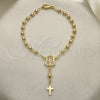 Rosario de Pulsera 09.213.0012.08 Oro Laminado, Diseño de Guadalupe y Cruz, Pulido, Tono Dorado