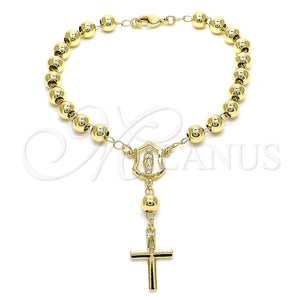 Rosario de Pulsera 09.213.0012.08 Oro Laminado, Diseño de Guadalupe y Cruz, Pulido, Tono Dorado