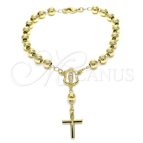 Rosario de Pulsera 09.213.0012.08 Oro Laminado, Diseño de Guadalupe y Cruz, Pulido, Tono Dorado