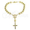 Rosario de Pulsera 09.213.0012.08 Oro Laminado, Diseño de Guadalupe y Cruz, Pulido, Tono Dorado