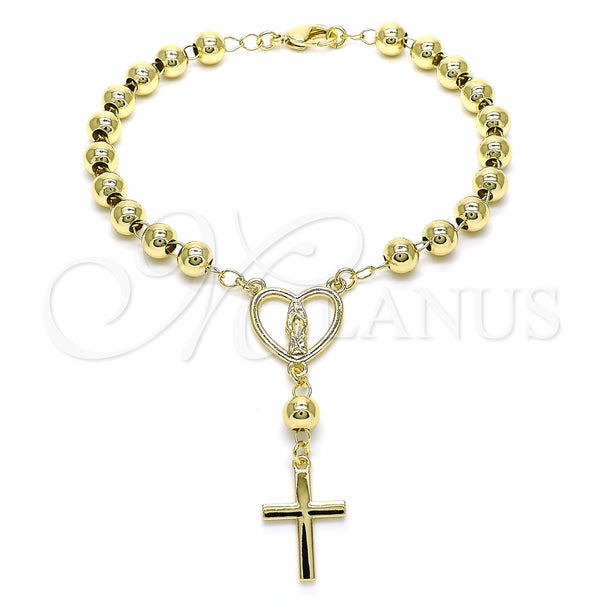 Rosario de Pulsera 09.213.0034.08 Oro Laminado, Diseño de Guadalupe y Cruz, Pulido, Tono Dorado