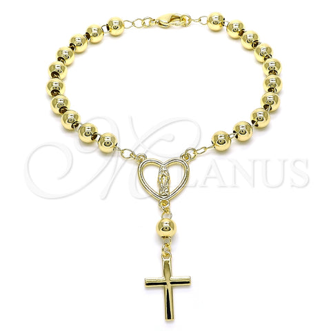 Rosario de Pulsera 09.213.0034.08 Oro Laminado, Diseño de Guadalupe y Cruz, Pulido, Tono Dorado