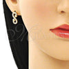 Arete Dormilona 02.210.0509 Oro Laminado, Diseño de Infinito y Corazón, con Blanca Micro Pave, Pulido, Tono Dorado