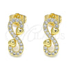 Arete Dormilona 02.210.0509 Oro Laminado, Diseño de Infinito y Corazón, con Blanca Micro Pave, Pulido, Tono Dorado