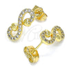 Arete Dormilona 02.210.0509 Oro Laminado, Diseño de Infinito y Corazón, con Blanca Micro Pave, Pulido, Tono Dorado