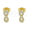 Arete Dormilona 02.210.0510 Oro Laminado, Diseño de Infinito, con Blanca Micro Pave, Pulido, Tono Dorado