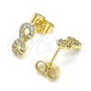 Arete Dormilona 02.210.0510 Oro Laminado, Diseño de Infinito, con Blanca Micro Pave, Pulido, Tono Dorado