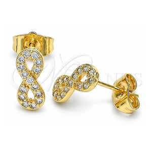 Arete Dormilona 02.210.0510 Oro Laminado, Diseño de Infinito, con Micro Pave Blanca, Pulido, Tono Dorado